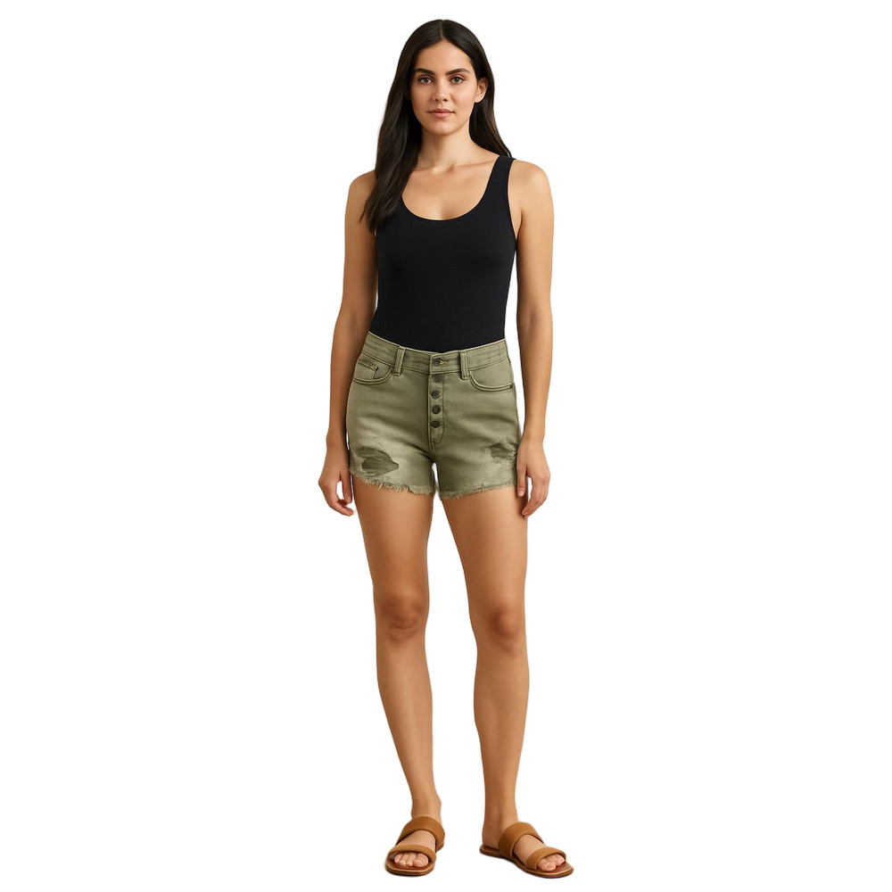 SUN & SHADOW Sz29 Nordstrom HR Distress Olive  Denim Shorts